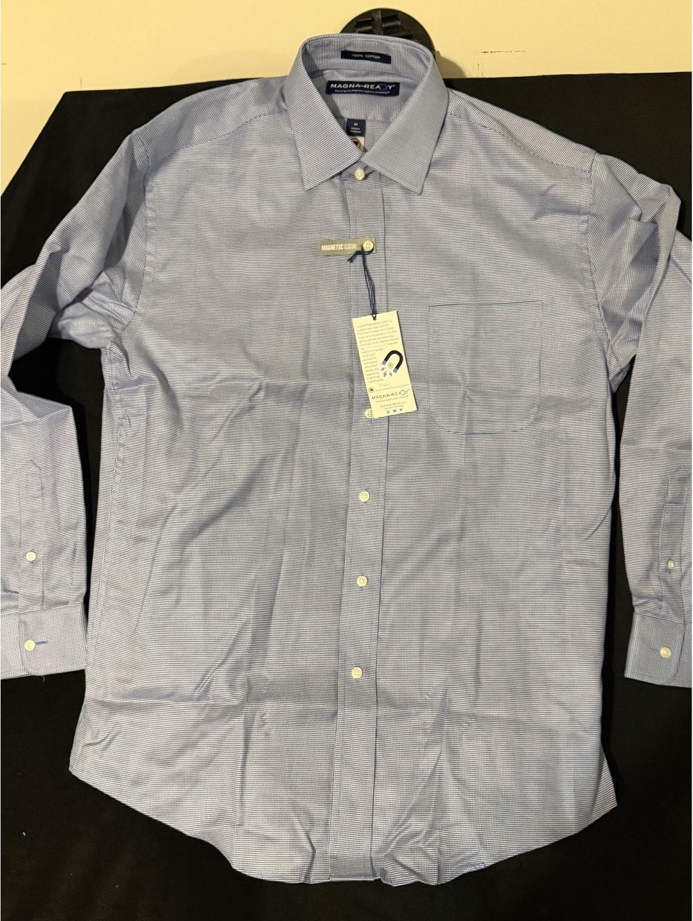 MagnaReady Men's Magnetic Closure Dress Shirt Medium Blue Cotton